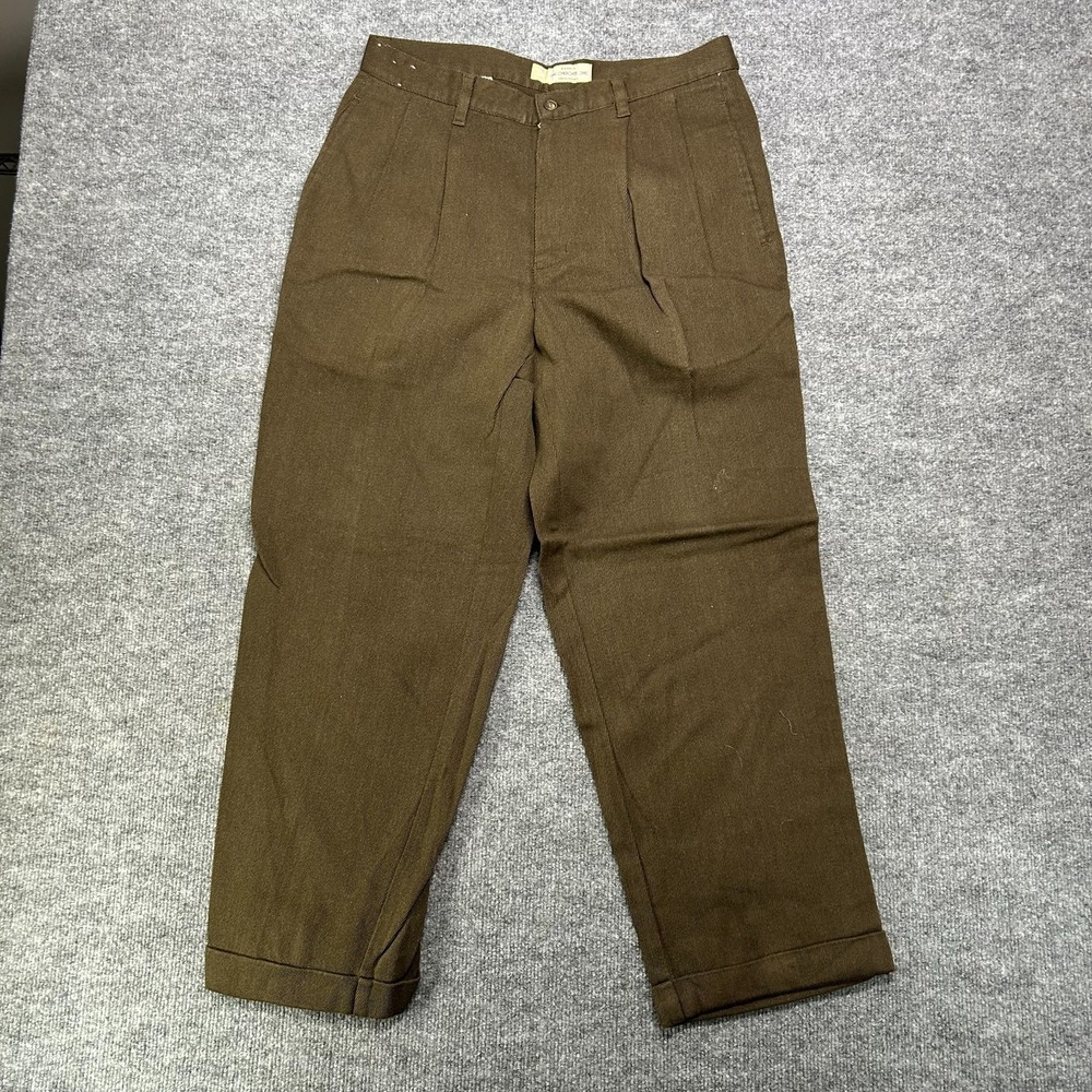Cherokee Pleated Khakis Pants Men's‎ Dark Khaki Cotton Cuffed Hems - 33X28.5